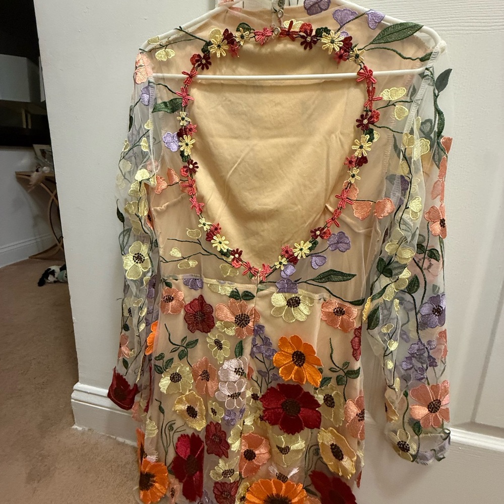 Floral Embroidered Backless Dress